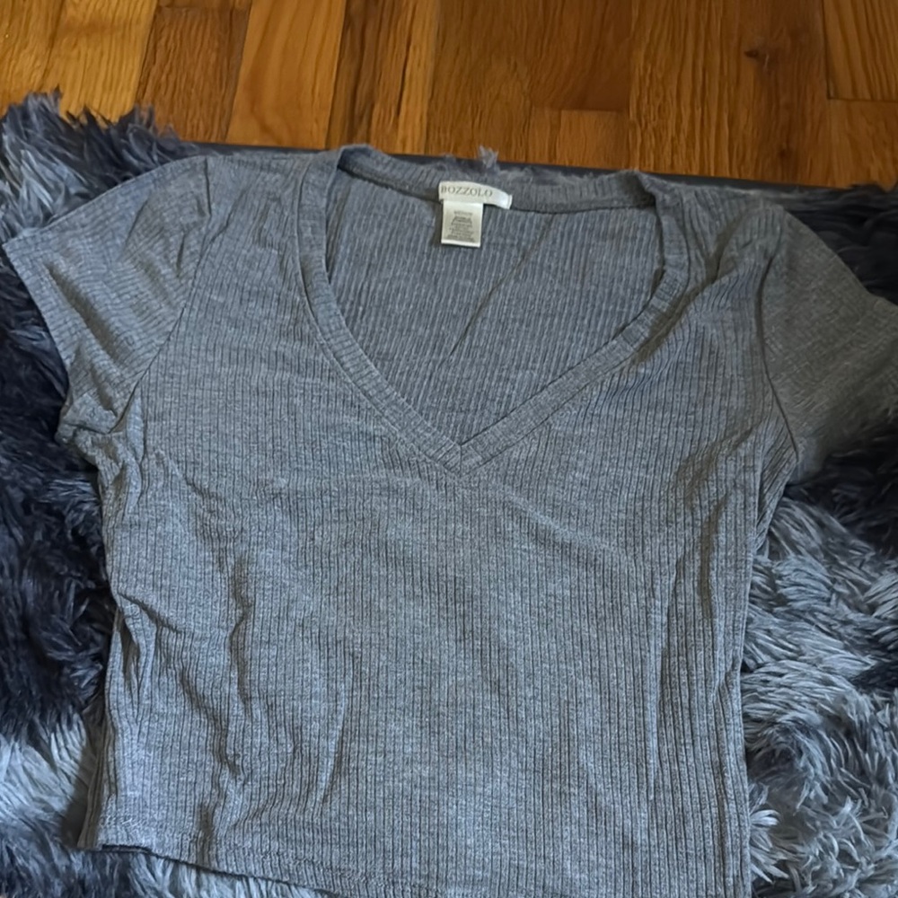 Bozzolo Gray Ribbed Crop T-Shirt